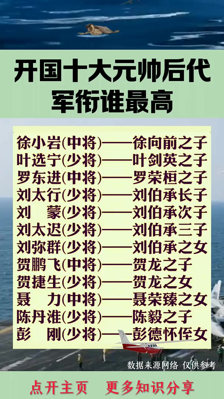 开国十大元帅后代,军衔谁最高