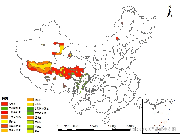 全国自然保护区生态功能区分布数据