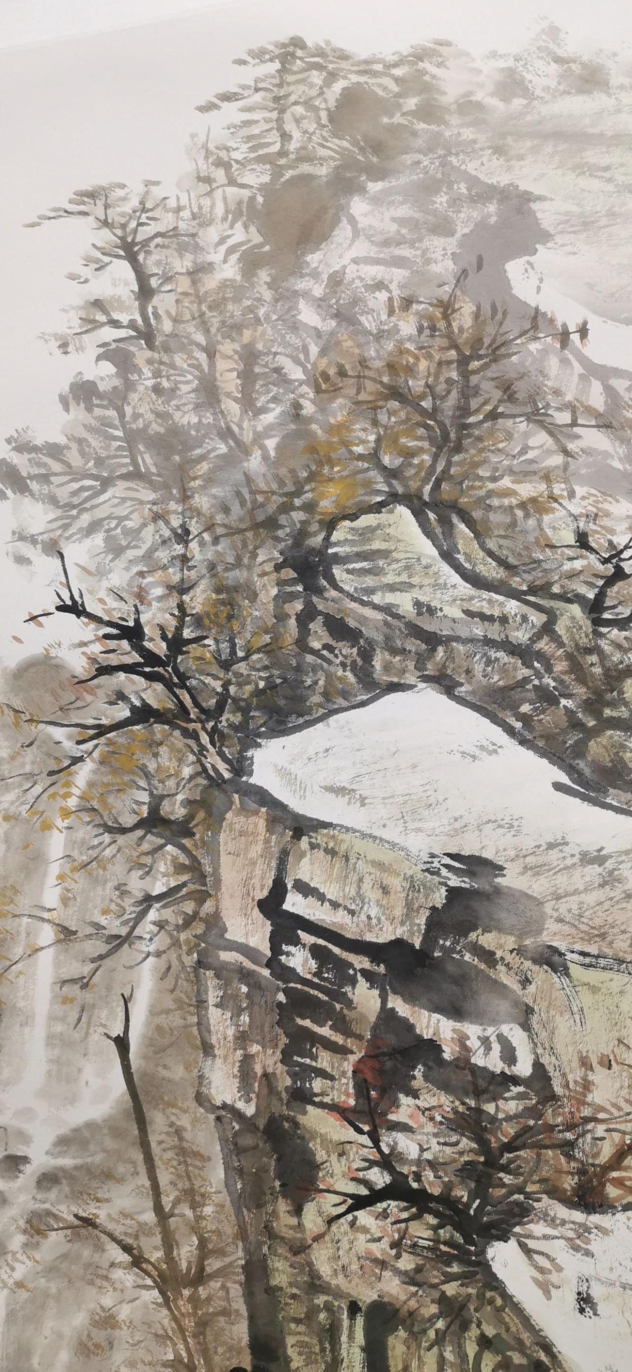 大型山水画《岩瀑清秋》完成～周逢俊诗书画作品展示(二十)
