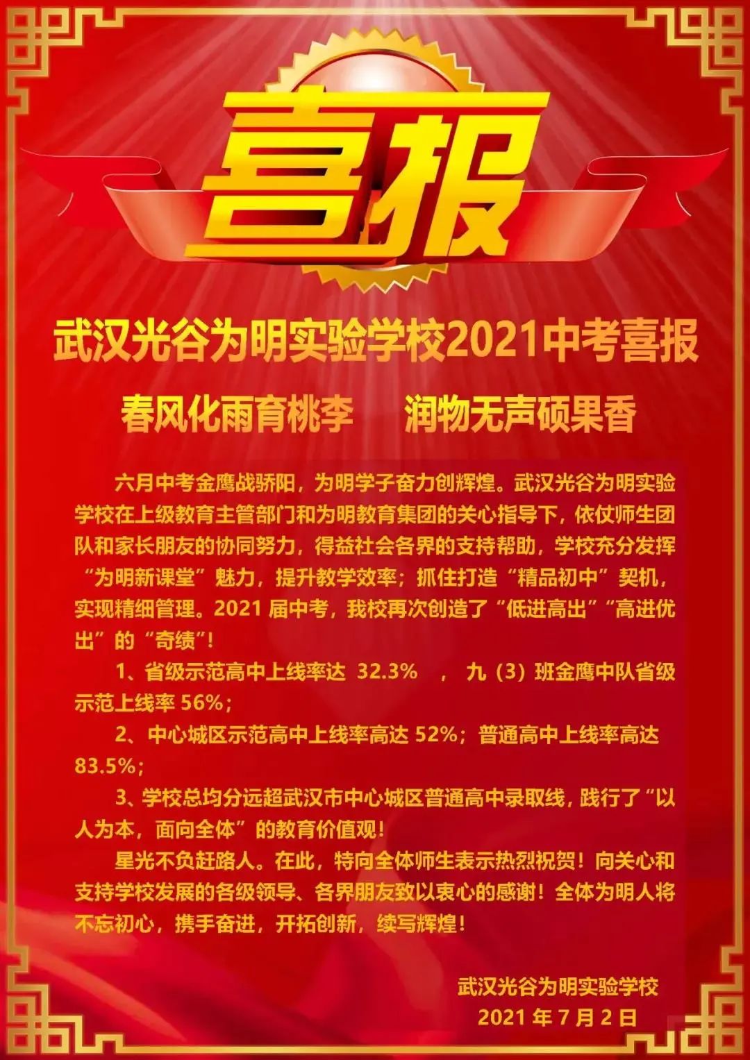 武汉二中喜报2021图片