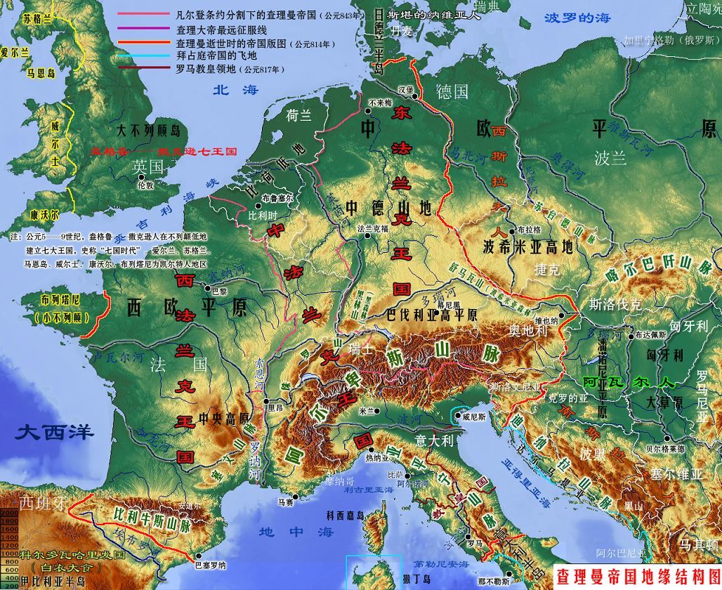 欧洲地形图大地图放大图片