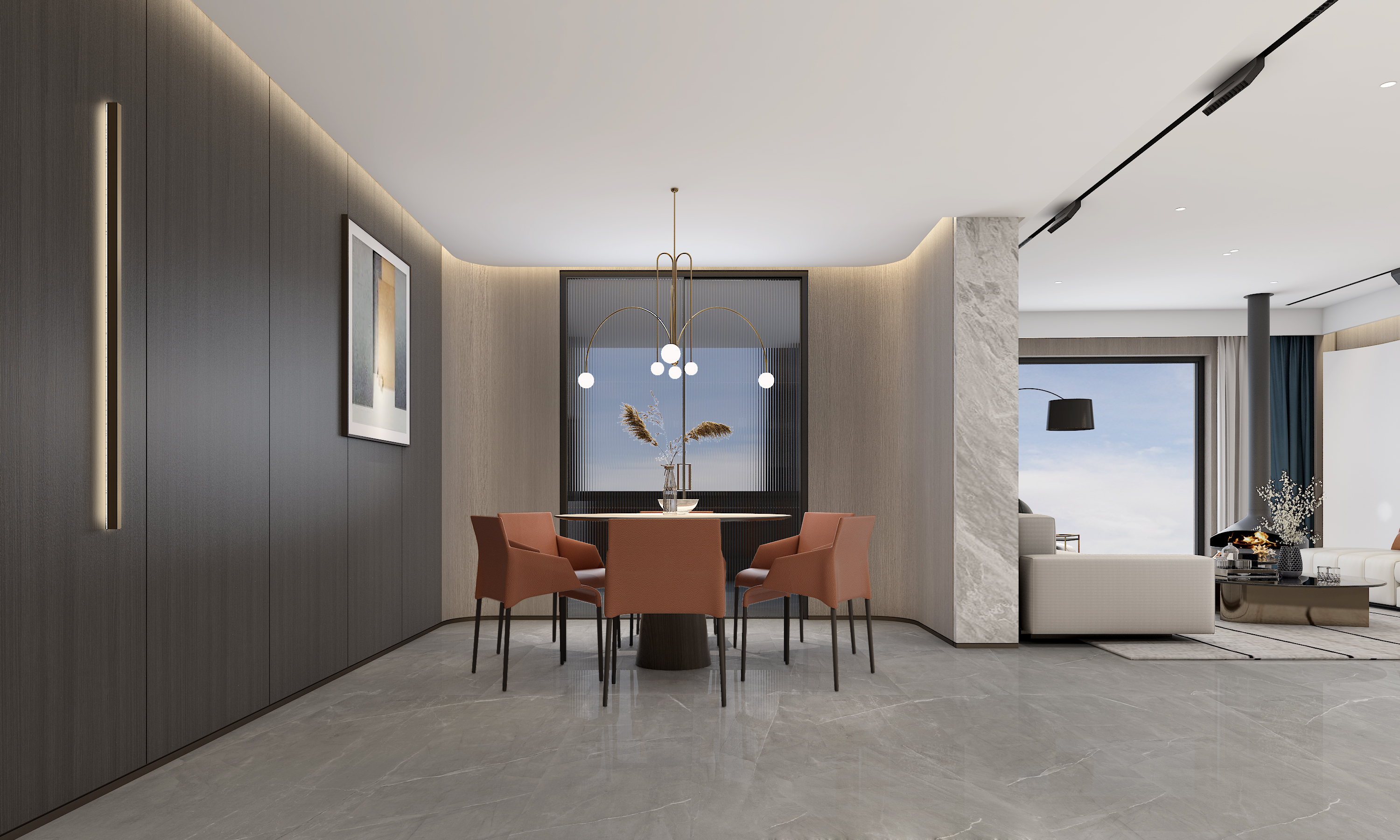 北辰定江洋300平米现代轻奢风格平层装修效果图