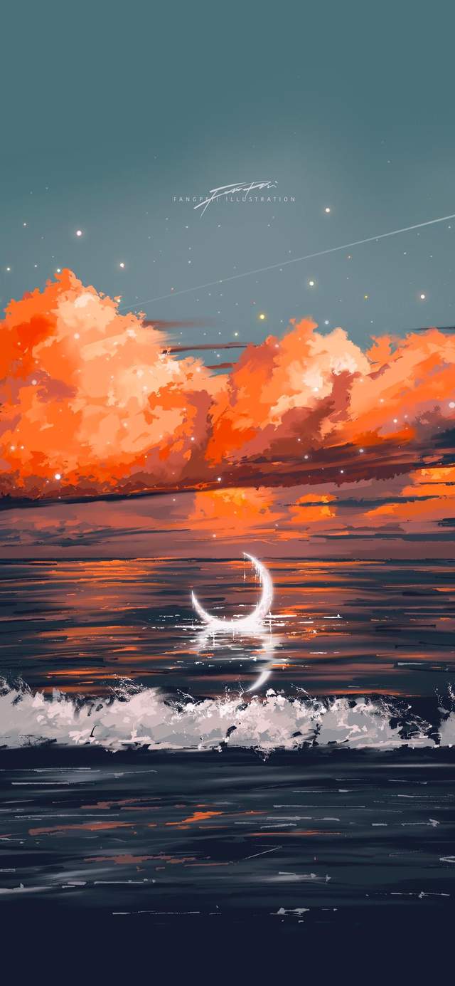 浪漫的傍晚风景插画,想陪你看日落