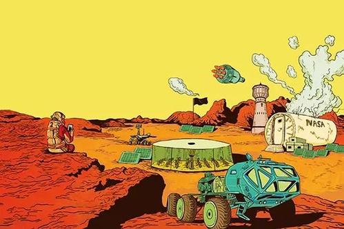 火星基地简笔画 彩色图片