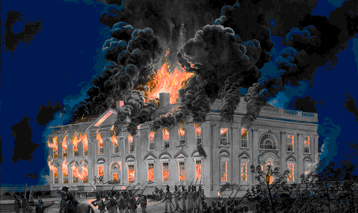 那只英国人于当年8月12日登陆华盛顿,一把手烧了白宫和国会大厦,美国