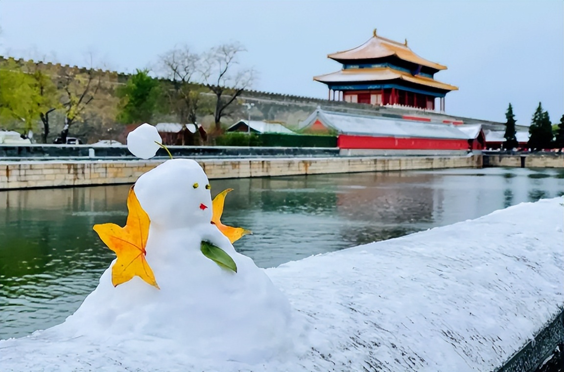 景山公园看故宫雪景图片