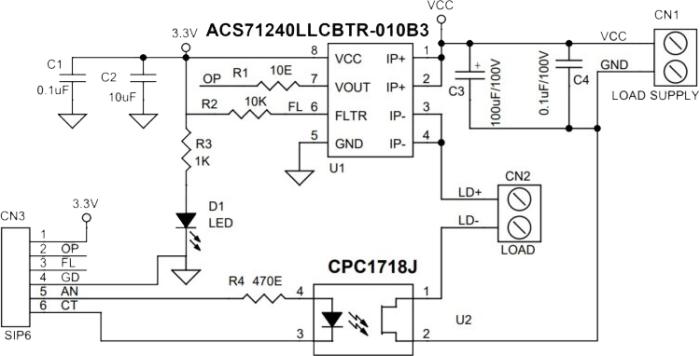 acs71240電流隔離電流傳感器ic帶電流反饋的直流固態功率繼電器