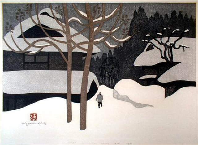 日本近代版畫大師齋藤清冬日雪景系列版畫作品