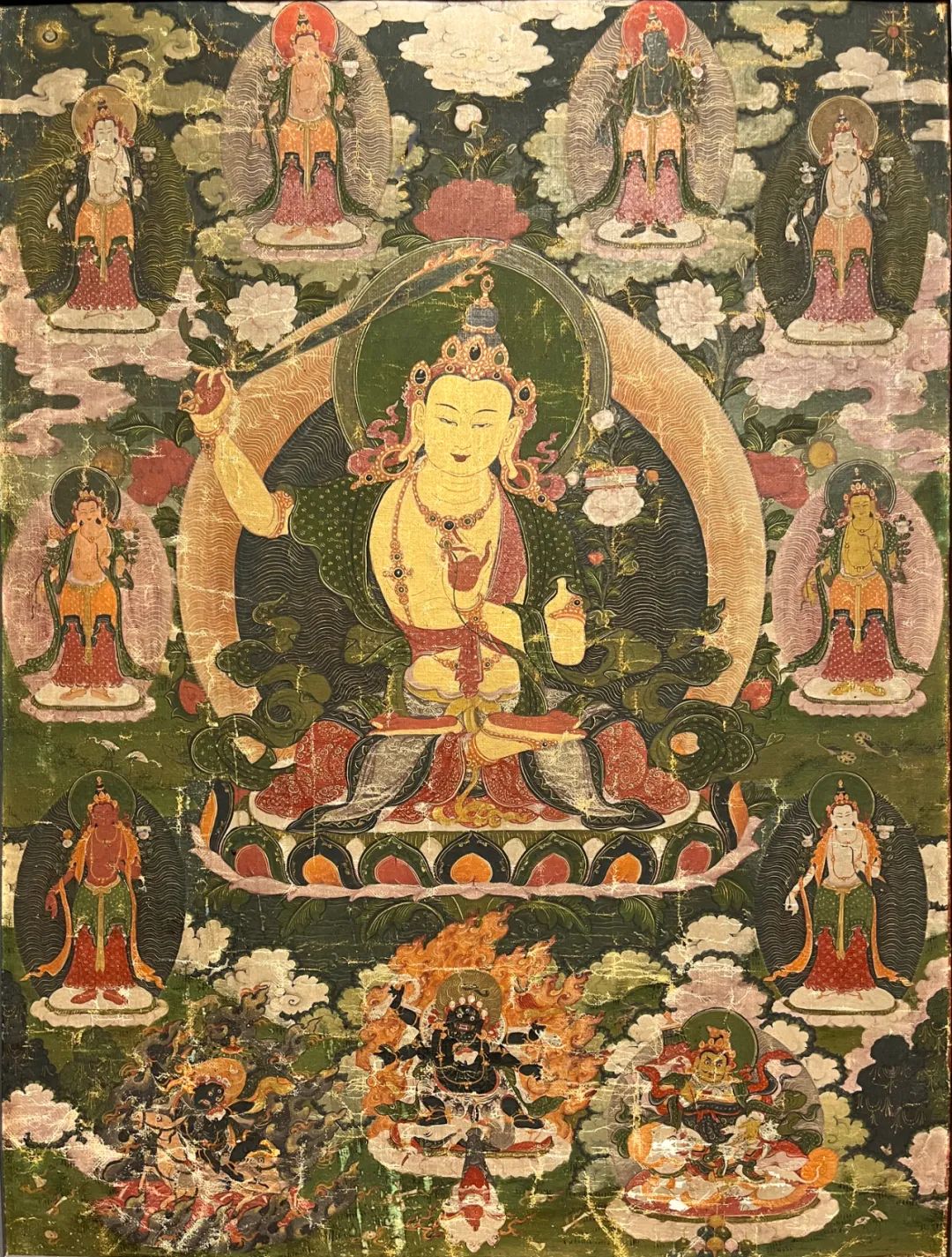 北京雍和宫风格《红黄文殊与八大菩萨》唐卡赏析