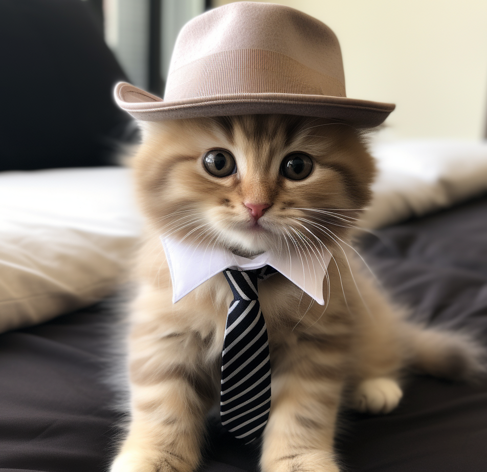 小猫咪穿上领带和帽子,太萌了