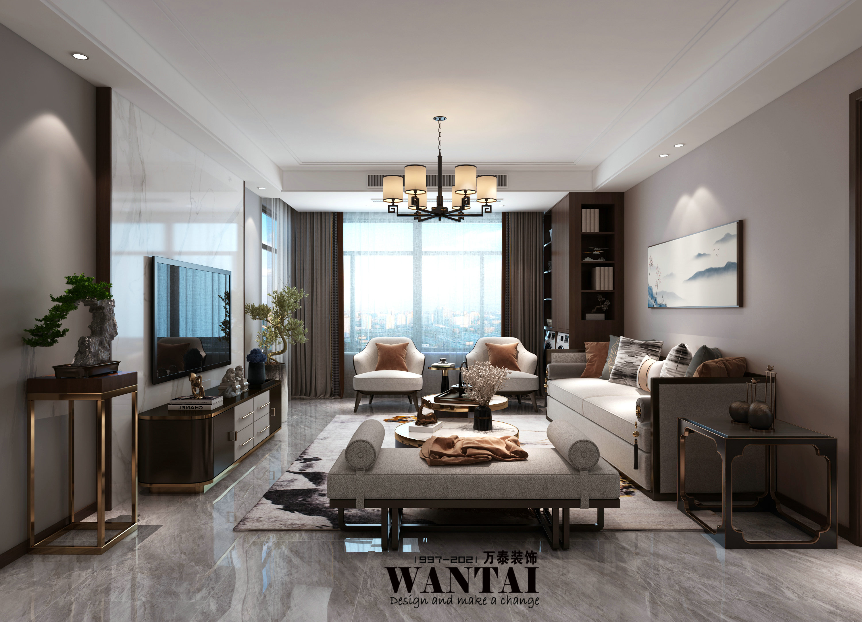 济宁运河公馆145平新中式风格装修效果图