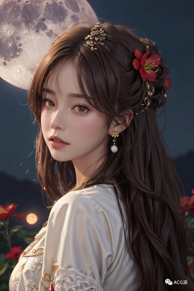 ai绘画|奇幻写实风美女,迷人的月下侧颜肖像