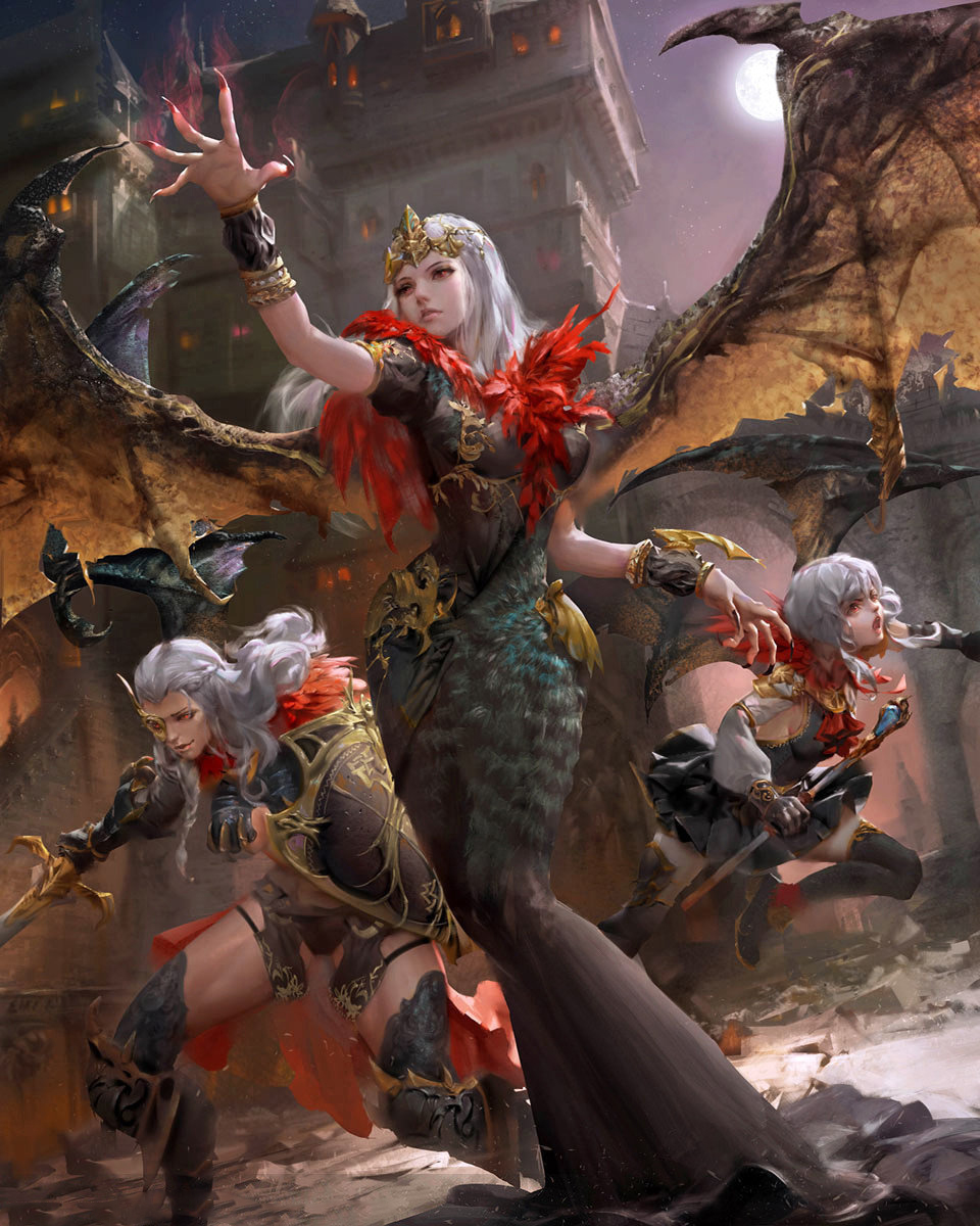 风格以魔幻为主的游戏插画,人物,结构,细节处理太赞了