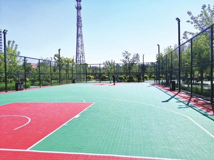 9月2日,在长春市顺通街附近的博文湖公园篮球场地内,几名市民正在开心