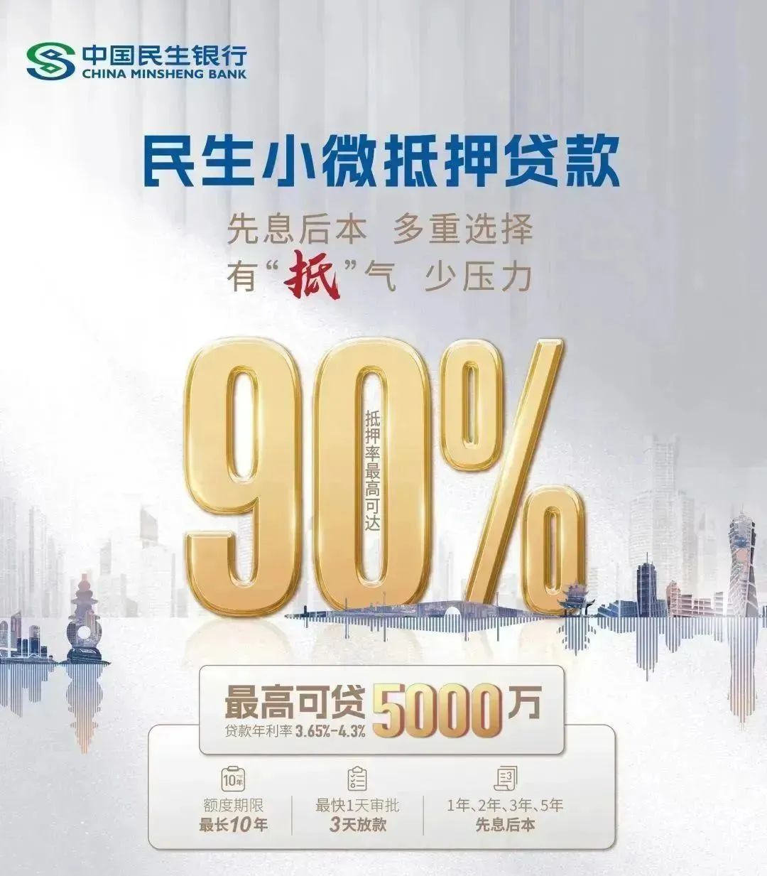 温商金融|民生银行中小微经营性贷款金融服务,抵押率最高达90%