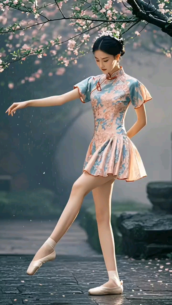 粉嫩樱花树下,古典舞姿如画,唯美动人