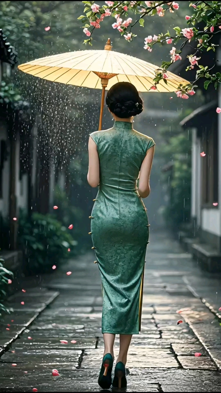 雨巷佳人款款行,细雨轻纱共成诗