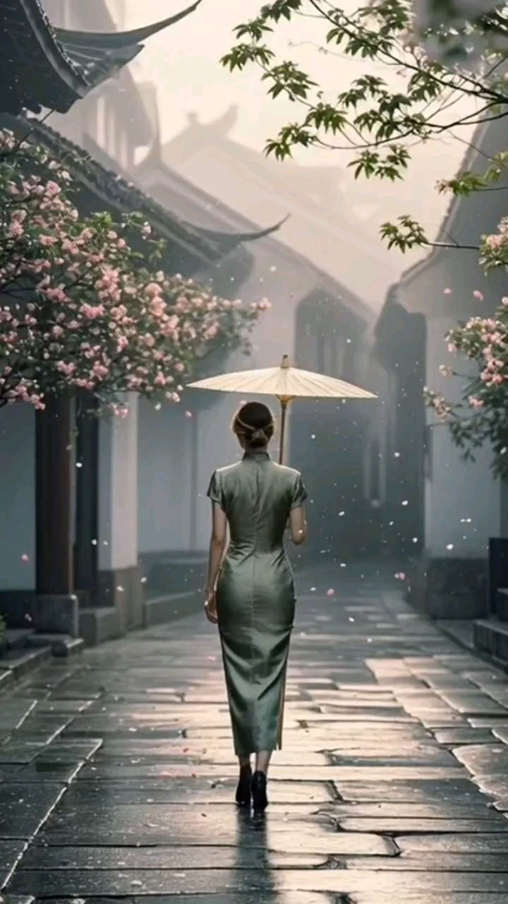 雨中漫步,撑伞漫步在古风街道,感受江南的诗意与浪漫