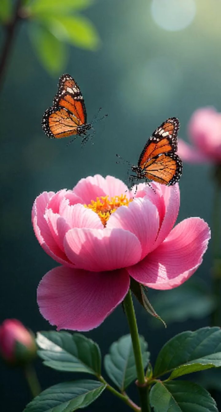 美丽的蝴蝶围着漂亮的花飞舞,真漂亮!