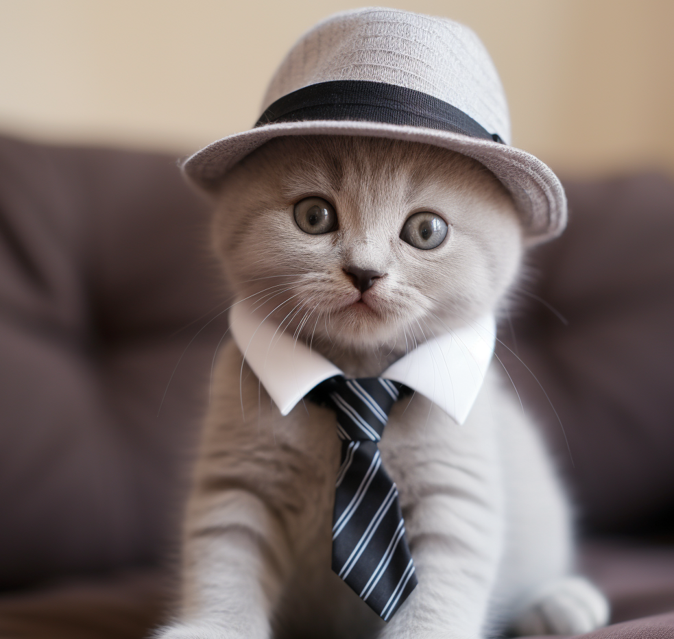 小猫咪穿上领带和帽子,太萌了