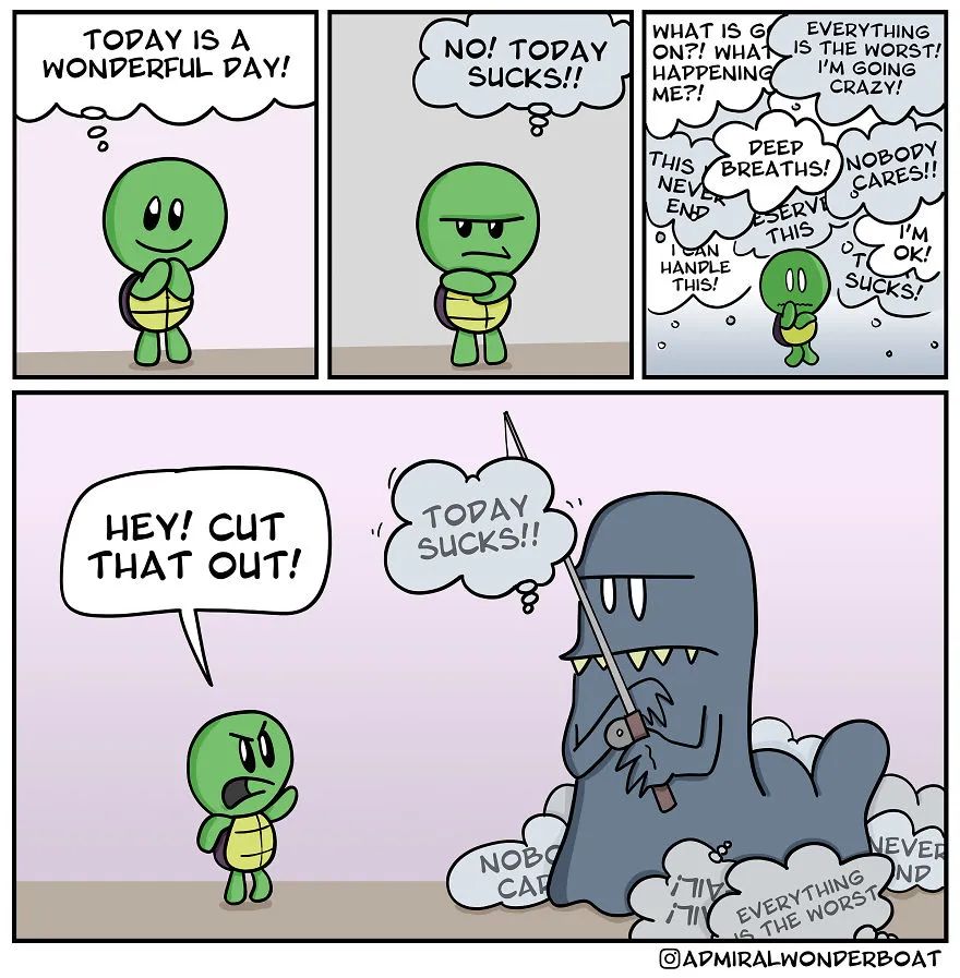 12张超治愈英文漫画:我们一起大笑,可怕的东西就会跑掉!