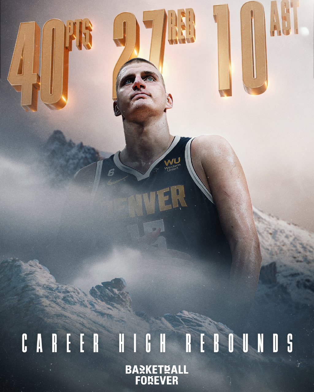 不只30 20 10,也不只40 20 10,约基奇差点单场40 30 10