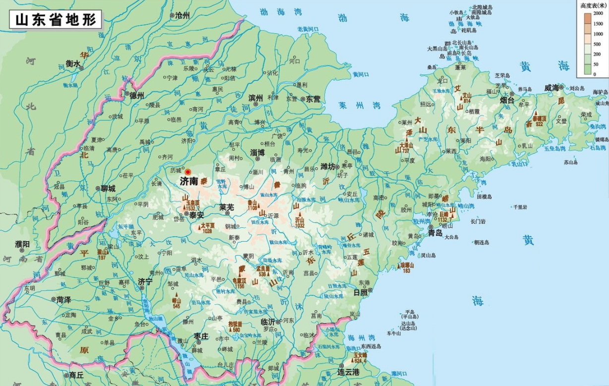 山东海拔地图图片