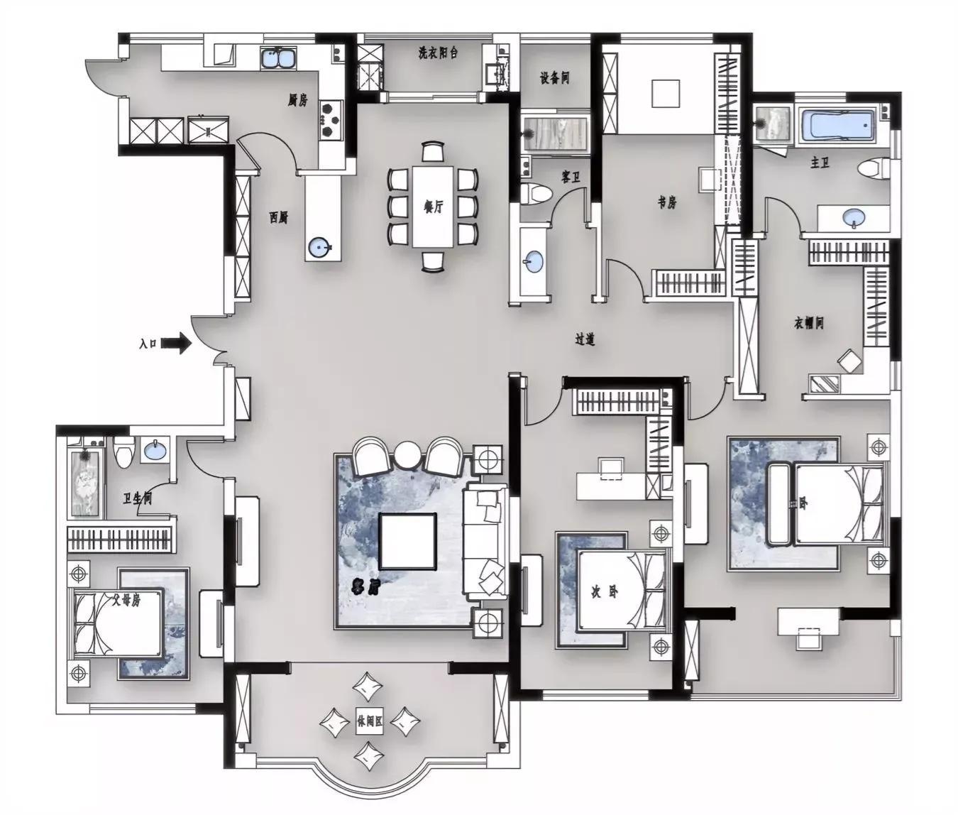 了解一款极致奢华的大平层户型,空间感不错