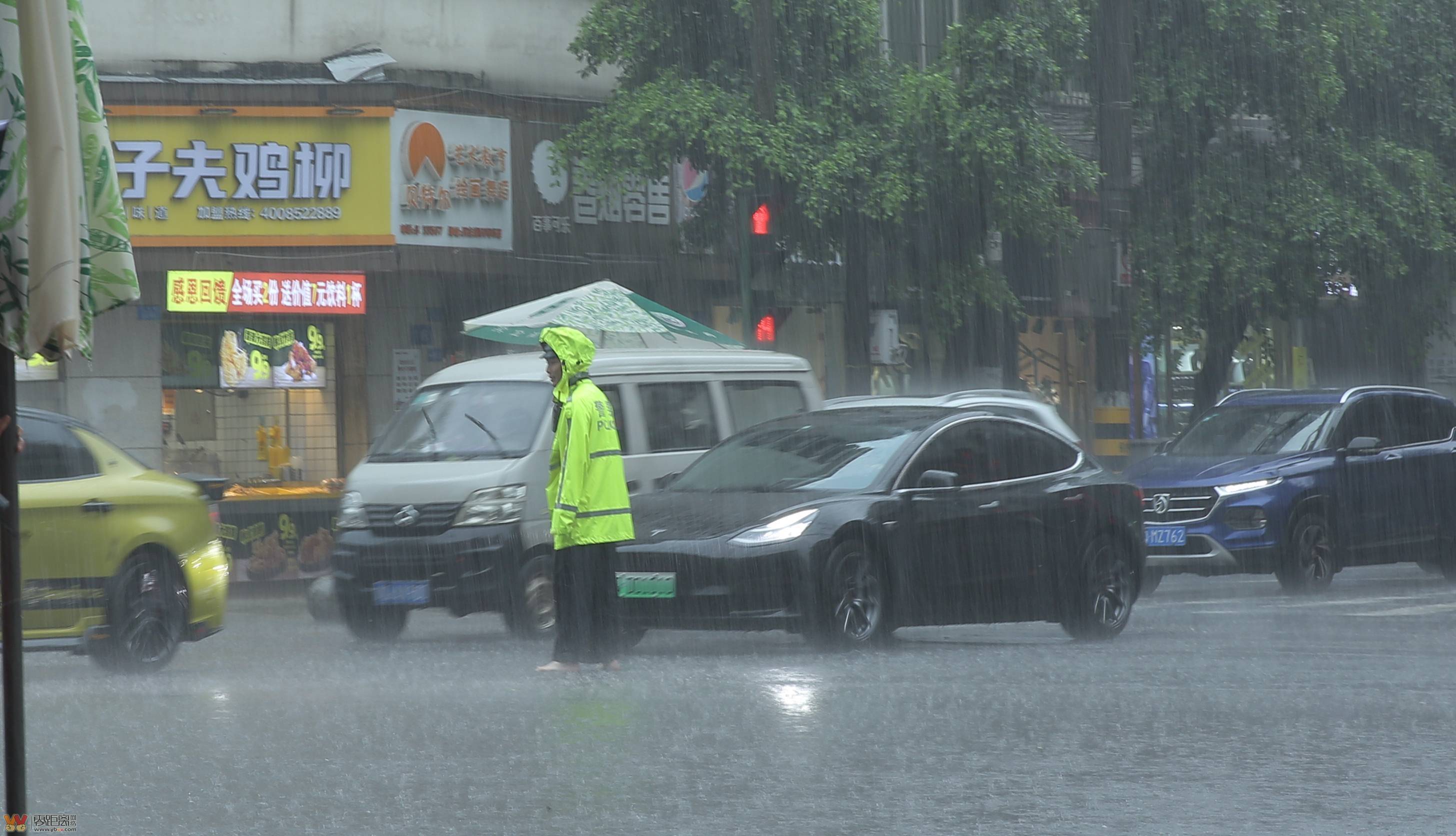 交警雨中执勤图片