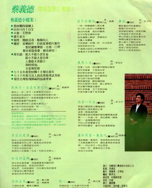 蔡义德1989年力作由海丽唱片发行