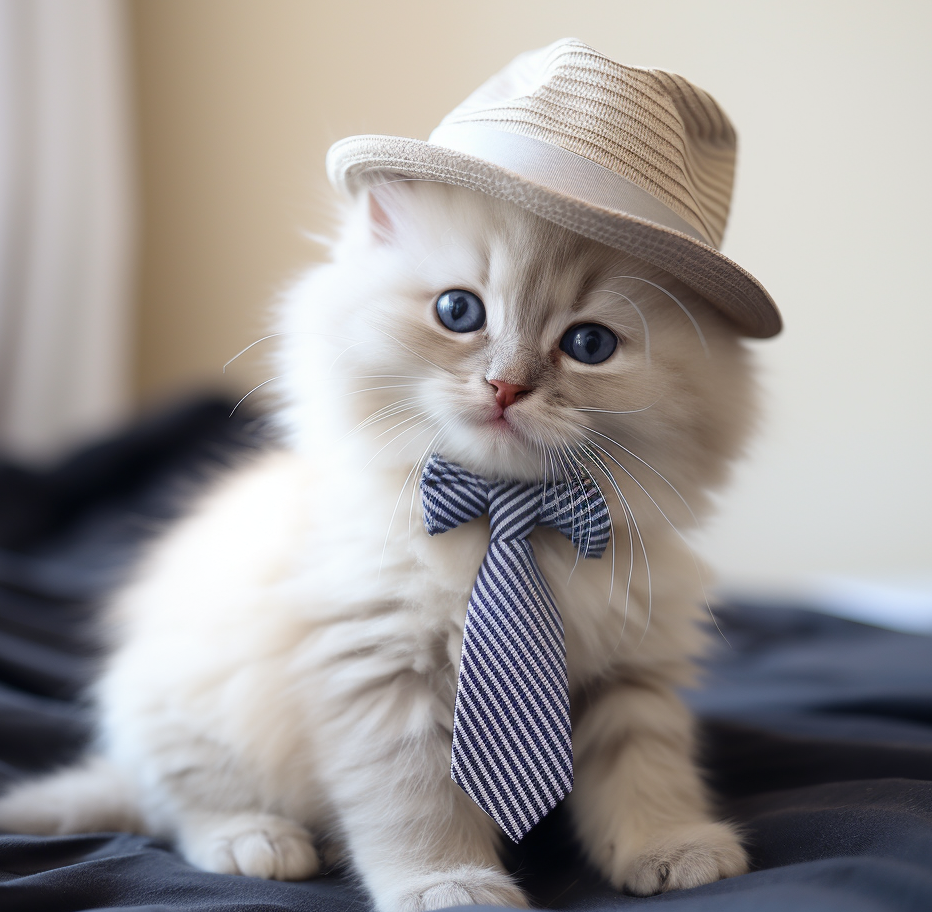 小猫咪穿上领带和帽子,太萌了