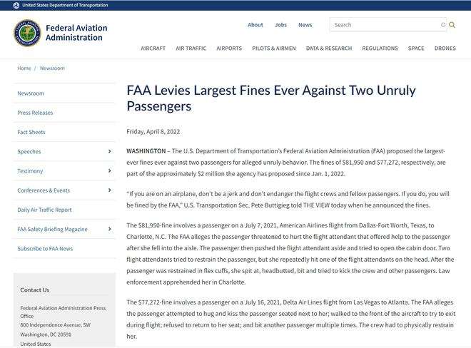 飞机闹事的乘客收到史上最大罚单：约102万人民币
