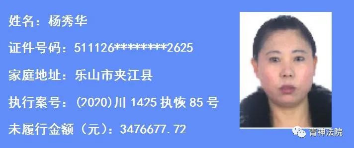 【曝光台】青神法院公布失信被执行人信息(第三期)