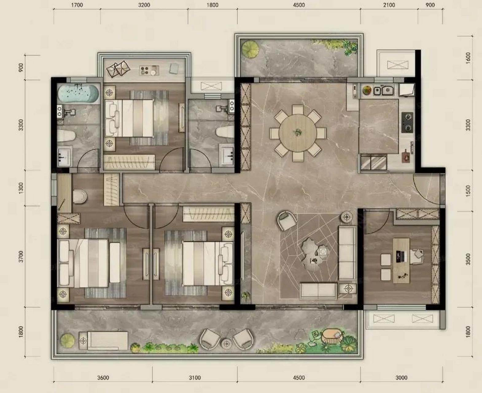 终于找到一款完美的四室小清新户型了.