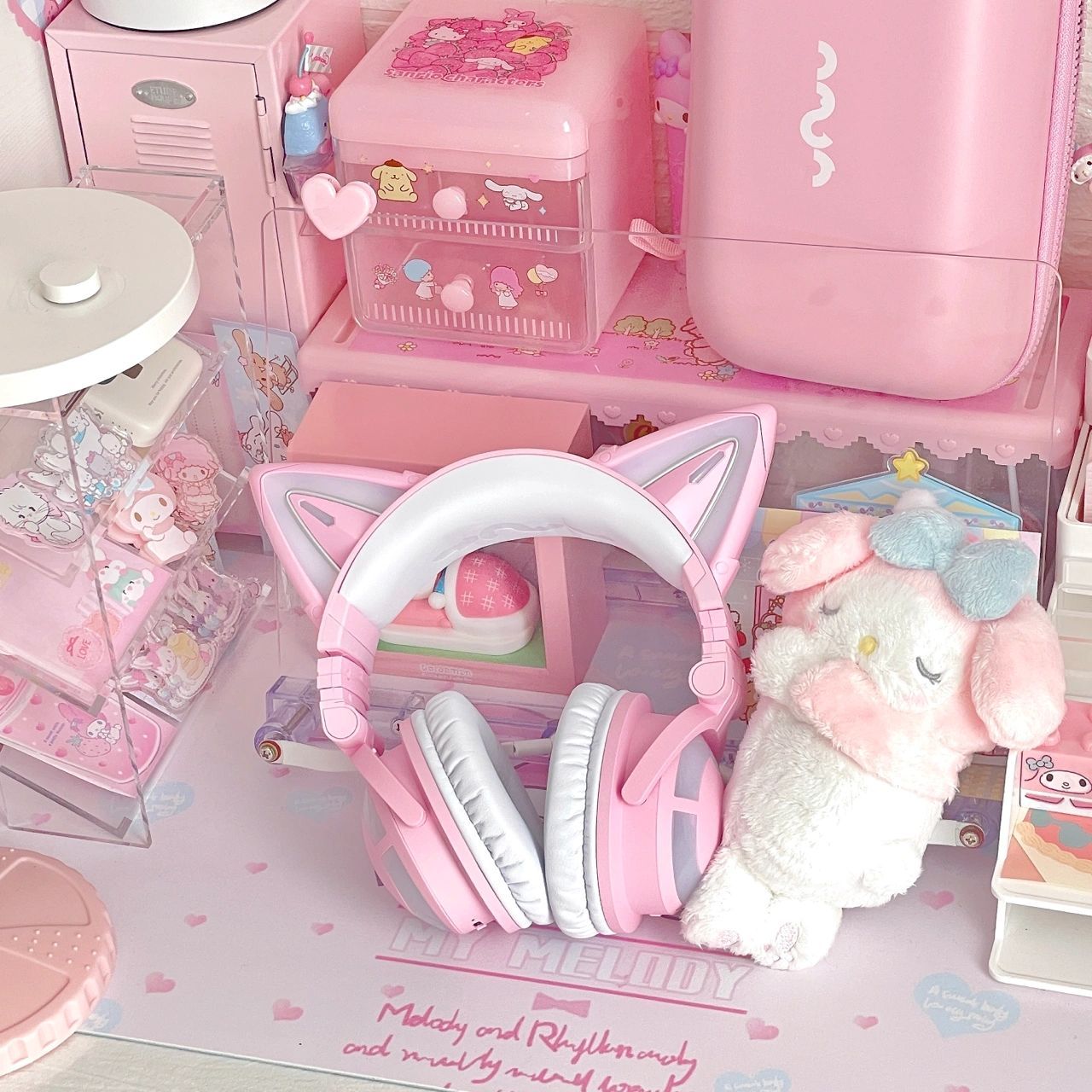 少女心粉色猫耳耳机!