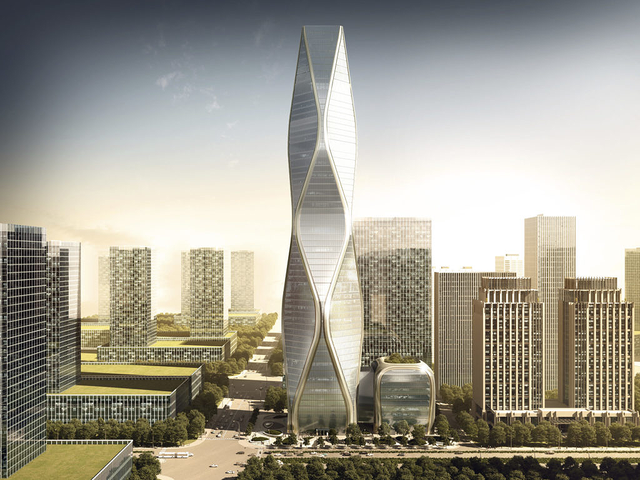 杭州望朝中心核心筒封顶,建筑犹如"火焰与水纹波"