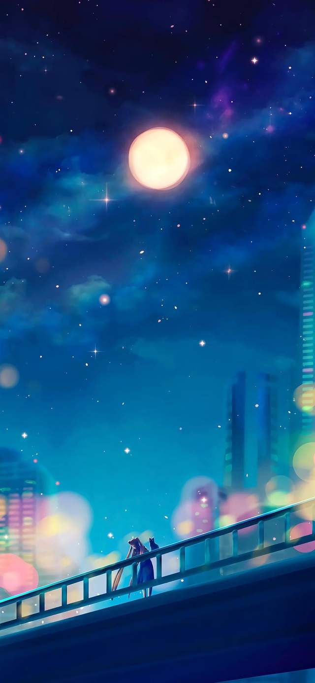 超级梦幻的星空月夜插画