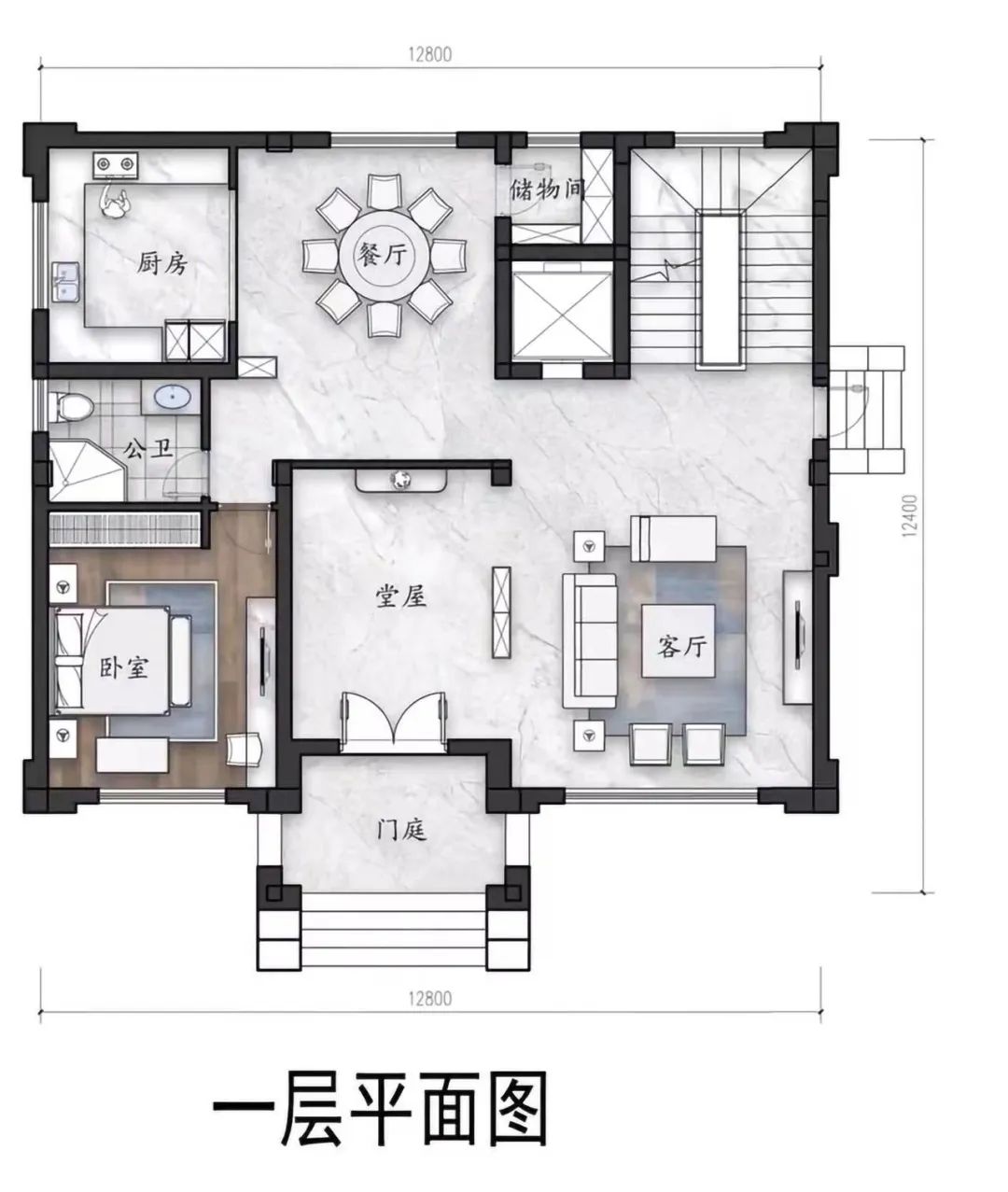 带电梯三层新中式复式别墅,7室3厅,适合农村自建