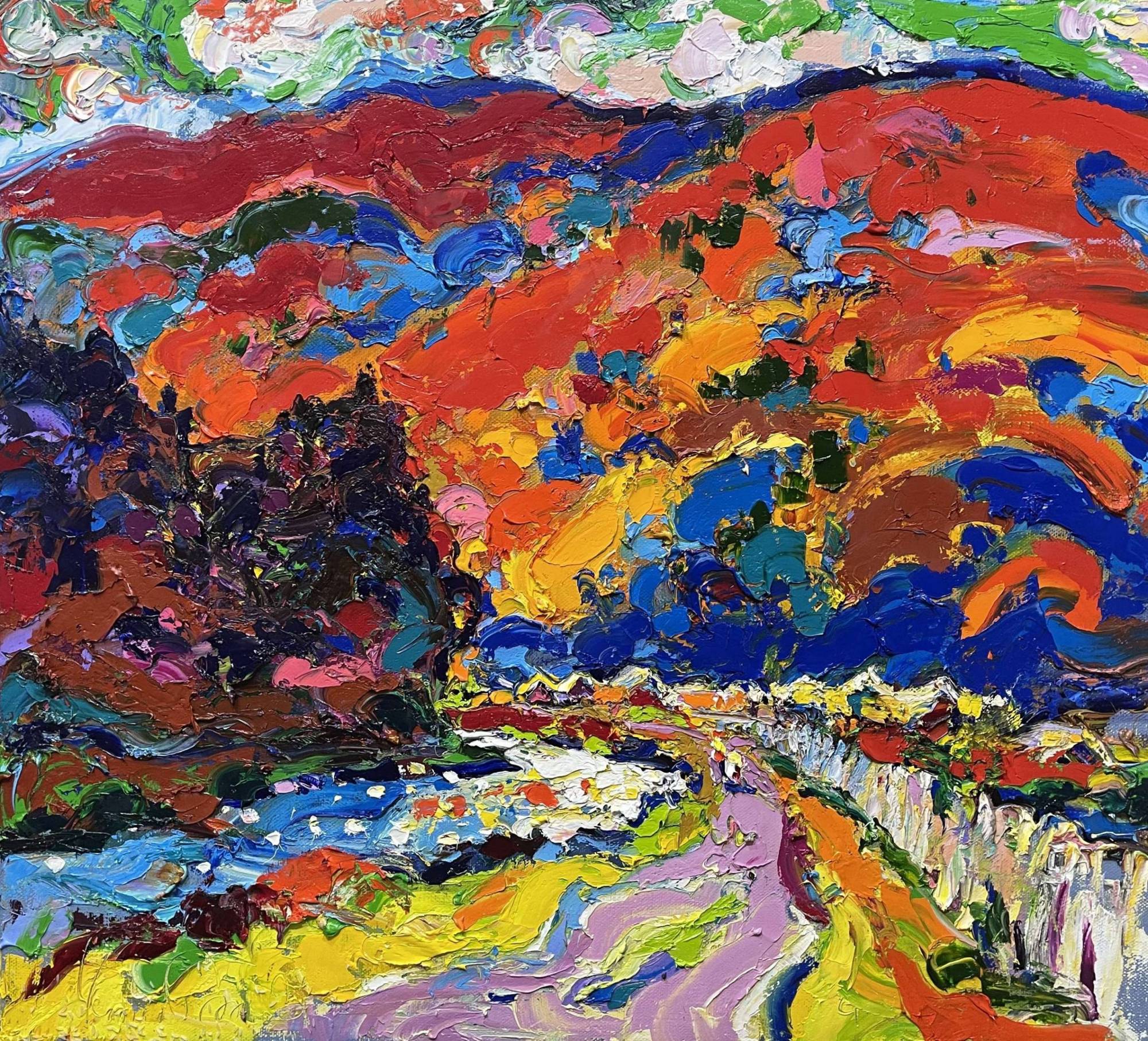 凌乱的小笔触,色调舒缓,丰富艳丽的色彩油画,美极了