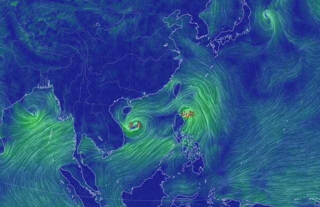 台风"康森"和台风"灿都"风势图