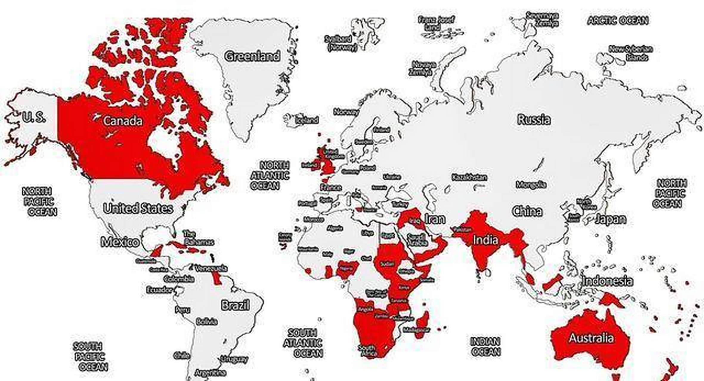 巅峰时期的英国领土,达到了3367万平方千米,占全球陆地面积的四分之一