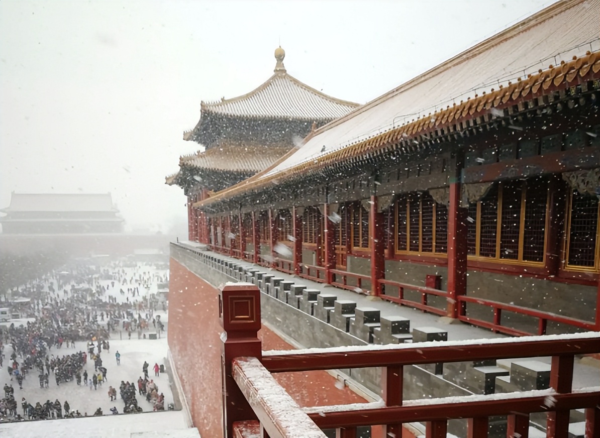 景山公园看故宫雪景图片