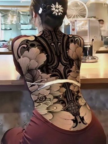 未成年禁止纹身 纹身手稿 素花纹身 女生满背纹身大连纹身 纹身设计