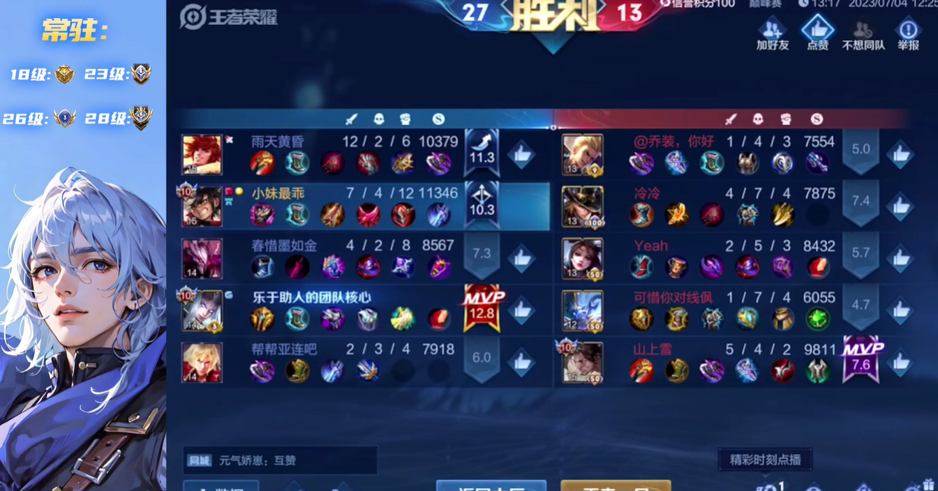 王者荣耀巅峰周榜第一发育路,三国标主播柚柚主打非主流上分!