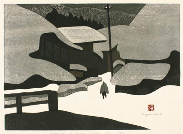日本近代版画大师斋藤清冬日雪景系列版画作品