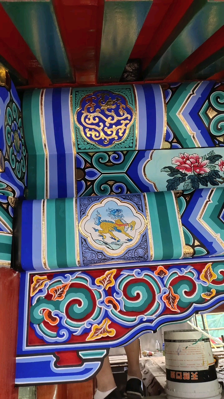 传统古建彩绘璇子大点金龙锦枋心彩绘