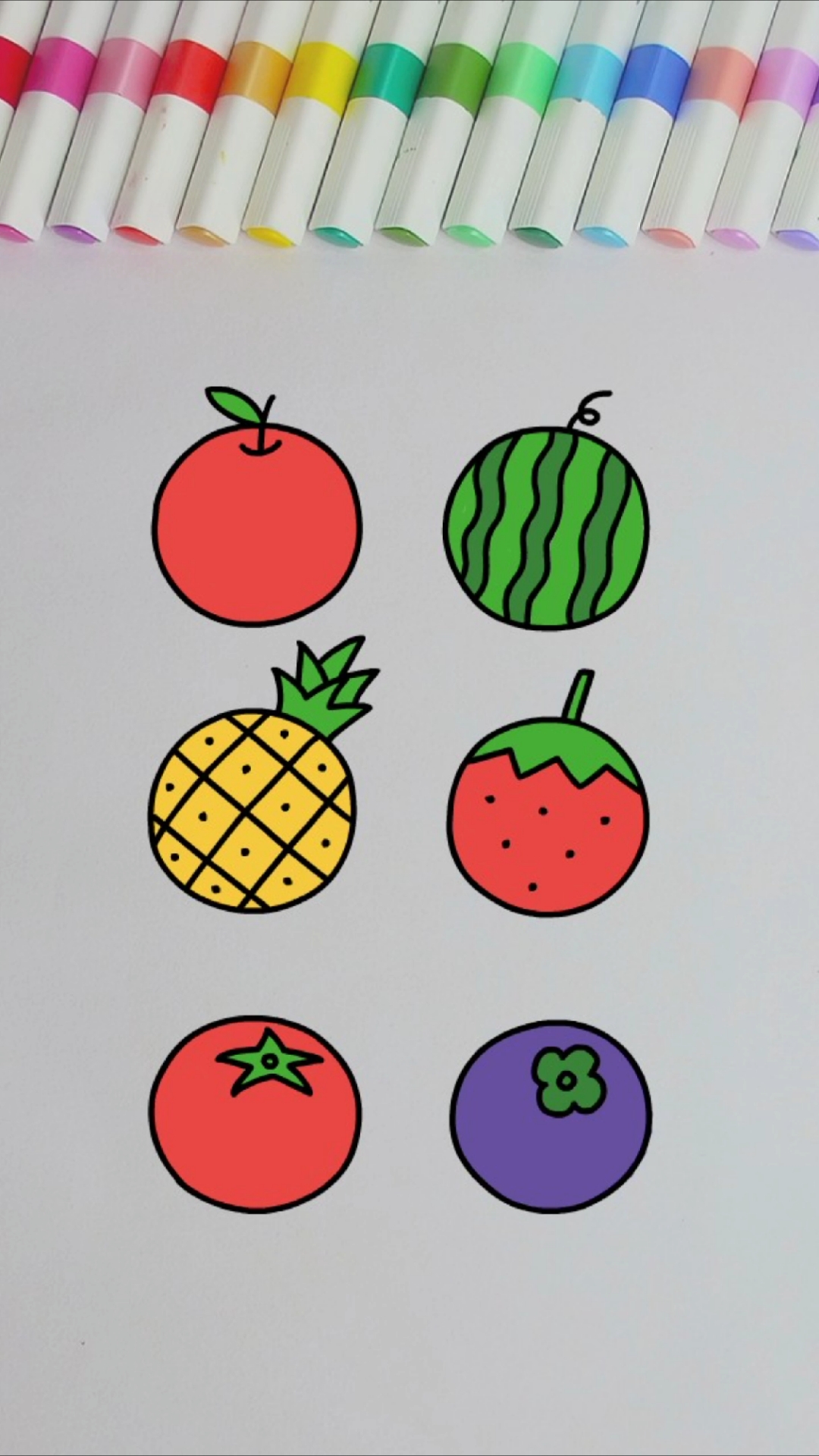 六个圆画水果