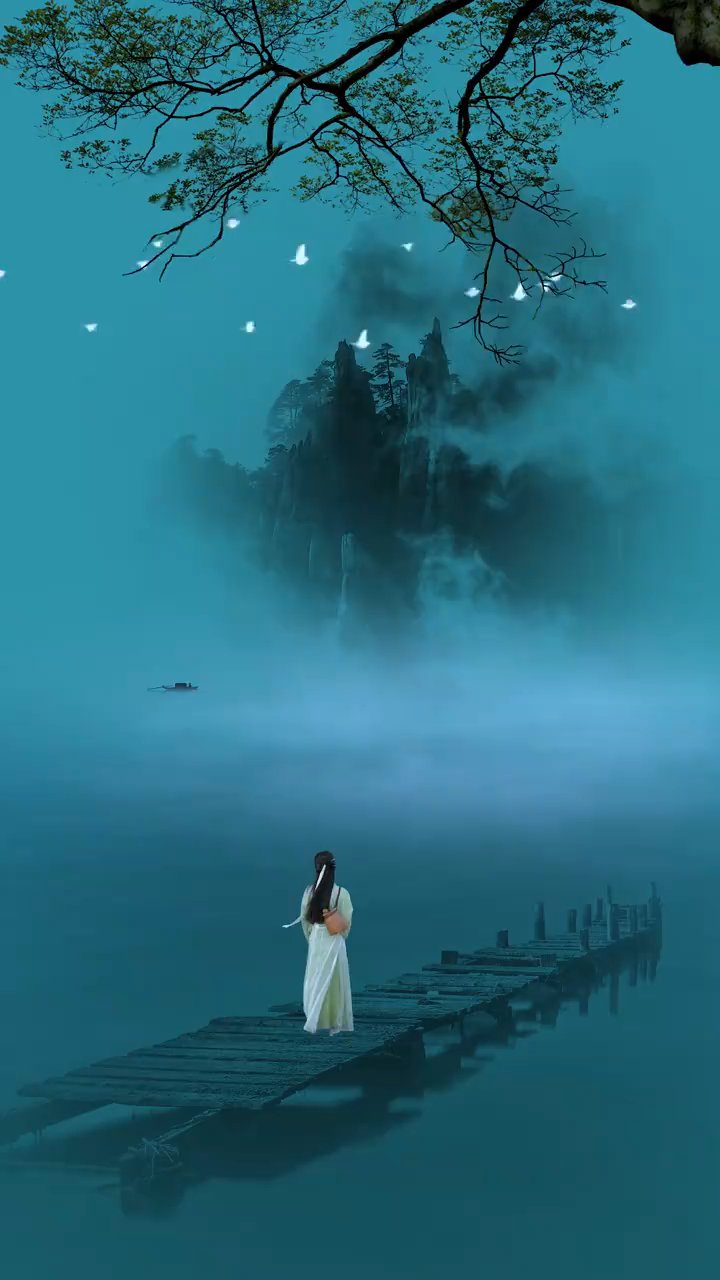 竖屏古风人物夜色月色唯美治愈系古装短视频素材