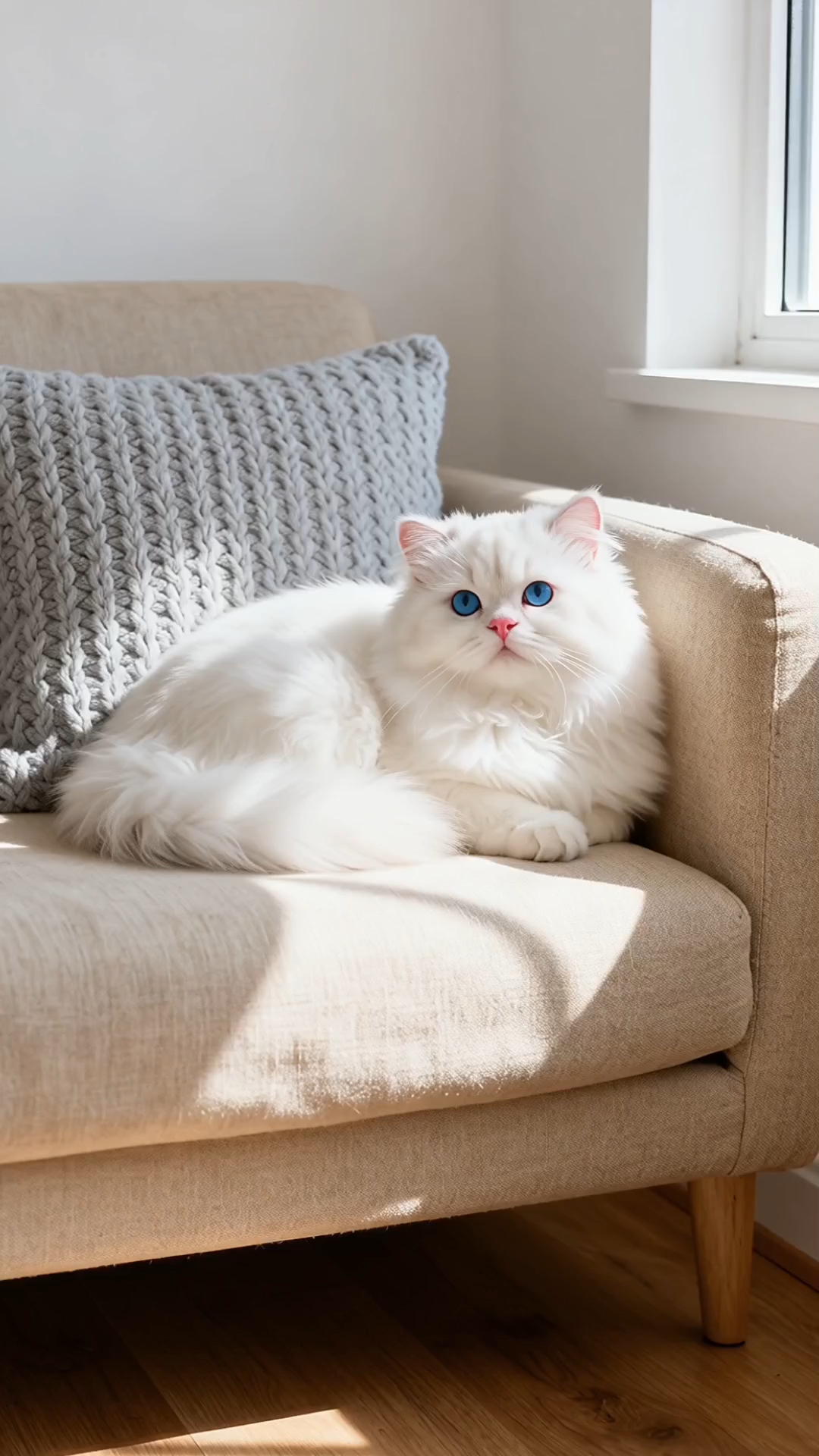 白色的猫喵喵叫!可爱的猫咪!