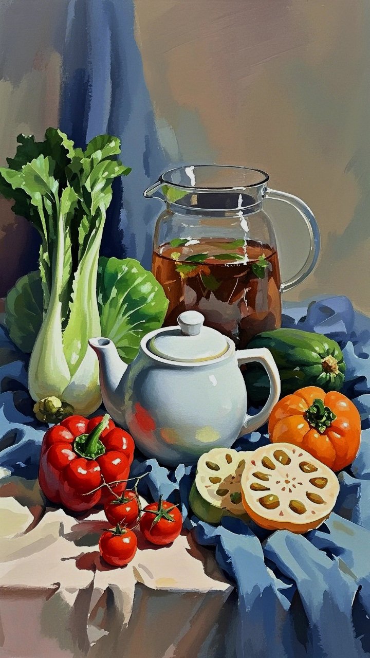 水果蔬菜静物水粉画